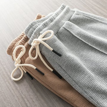 美式重磅華夫格抽繩束腳衛褲男春季高級感透氣速干灰色運動休閑褲