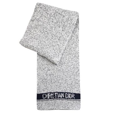 Christian Dior 品牌LOGO斑點紋理羊毛混紡長圍巾.灰/深藍