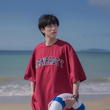 紅色t恤男短袖日系cityboy上衣夏季潮牌復古寬松圓領半袖體恤汗衫