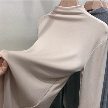 半高領打底衫T恤女內搭修身春秋季新款純色簡約百搭長袖上衣