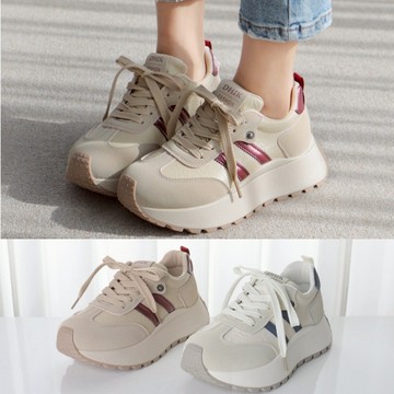 【白鳥麗子】運動鞋 韓系百搭拼接線條繫帶厚底球鞋 店長推薦