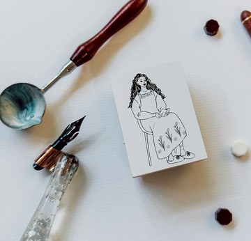 老派日記女子 木製印章