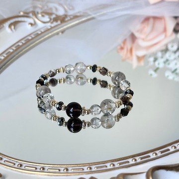 天狼星天族精靈水晶設計手串 - 天狼星隕石、閃靈鑽、瑪瑙、茶晶