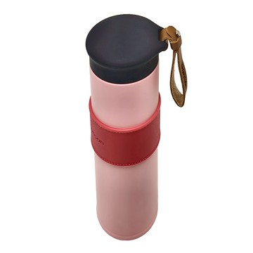 理享家 304不鏽鋼 優雅瘦瘦皮革保溫瓶 內置濾網 簡約風皮革提帶  500ml  1個  流沙粉