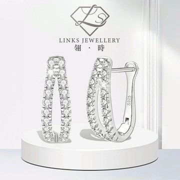 ［翎時珠寶］真正莫桑石 可過測鑽筆 18K金-U形耳圈 ME033 莫桑石耳環 18K金耳環 鑽石耳環 純銀耳環 防敏耳