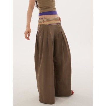 597c原創垂感喇叭休閑褲女秋冬長款透氣百褶褲寬松闊腿拖地長褲子