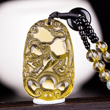 生肖丑牛黃水晶招財吊墜雙牛保歲吉祥物項鏈屬牛男女水晶護身掛件