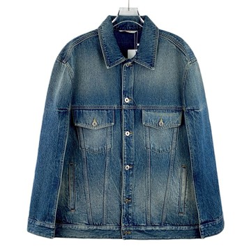 (L) valentino質感丹寧牛仔棉質水洗翻領排扣藍色外套