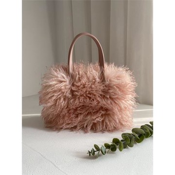 漸變色毛毛包網紅高級感仿羊灘毛托特包女秋冬斜挎包柔軟手提包