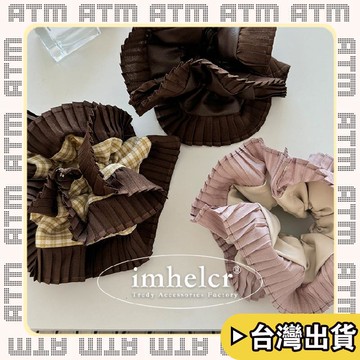 🔥臺灣出貨🔥可開發票✅輕飾時光韓國東大門原單ins風新款pu風琴花邊髮圈法式高級感丸子頭髮繩女