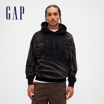 【GAP】男裝|Logo刺繡帽T-黑色(851641)