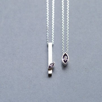 2件組) 紫水晶 侯爵切工 925銀 情侶對鍊