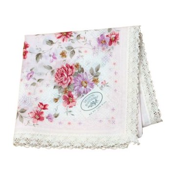 Laura Ashley 日本製蕾絲花園浪漫粉白緹花蕾絲邊帕巾(粉白系/45CM)