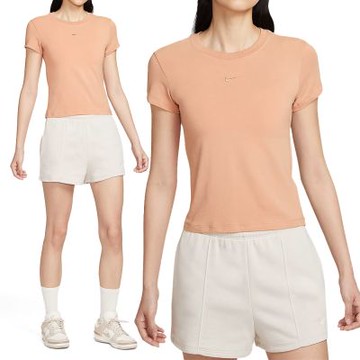 Nike As W Nsw Nk Chll Knt Md Crp 女款 粉橘色 短版 休閒 短袖 FV5509-688