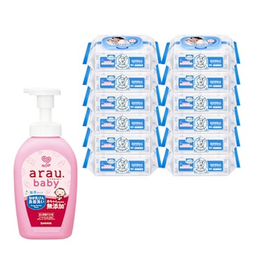 Baan 貝恩 保養柔濕巾80抽*12包+【SARAYA】愛樂寶 寶貝奶嘴奶瓶清潔泡泡500ml