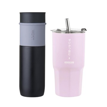 【預購】JIN真瓷系列-極簡輕量陶瓷保溫瓶580ML(2色可選)+贈冰霸激凍杯900ML(紫) 黑色x1+冰霸激凍杯(紫)x1