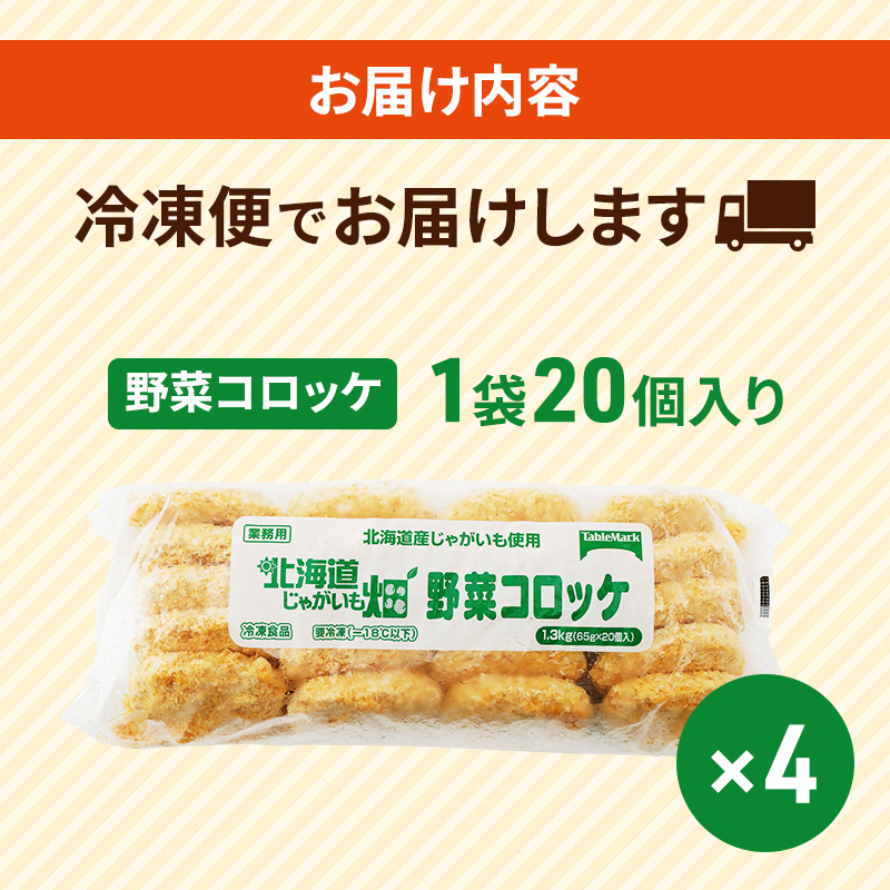 北海道 コロッケ じゃがいも畑 野菜 20個 × 4袋 計 80個 野菜コロッケ じゃがいも 冷凍 冷凍食品 惣菜 弁当 おかず 揚げ物 セット グルメ 大容量