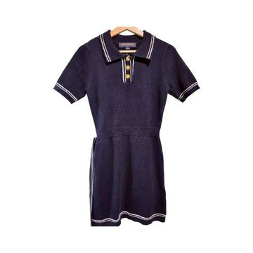 【二手精品 9.9成新】Louis Vuitton 路易威登撞色飾邊鏤空針織連身裙(剪水洗標) 編號S331