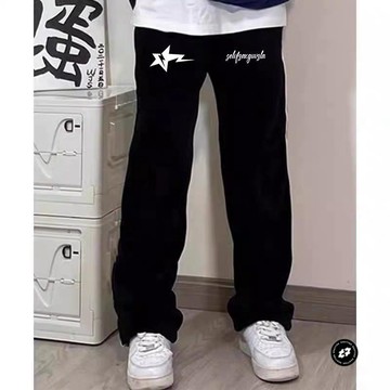 褲子男款秋冬新款潮流百搭運動男褲潮牌休閒長褲男生寬鬆直筒衛褲男生春秋運動長褲 男生百搭運動薄款長褲 男生寬鬆褲子