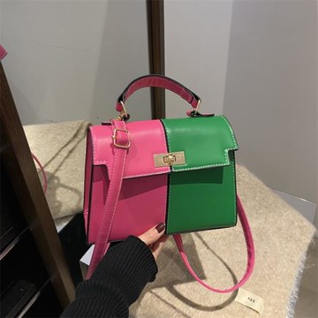 洋氣撞色大容量2025春季新款時尚拼接單肩質感斜挎手提小方包包女