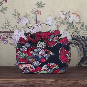 原創手工女包復古文藝百搭口金包日系和風扇子休閑單肩女包斜挎包