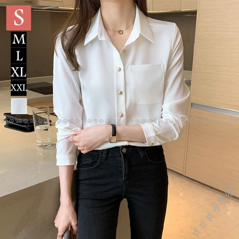 シフォントップス 無地 ゴルドーボタン ポケット付き 前開き ポロネック シャツ 長袖ブラウス ビジネスシャツ レディース ブラウス 透けない 春夏 フォーマル 通販 Lineポイント最大0 5 Get Lineショッピング