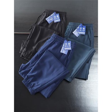 島國單！冷感纖維！四面彈！春夏薄款透氣男松緊腰工裝束腳休閑褲