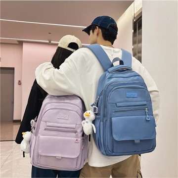 高中生設計感書包女 初中生學院風雙肩包純色大學生簡約百搭背包