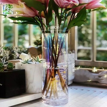 落地直筒大號富貴竹玻璃花瓶透明竹花瓶客廳富貴竹水培擺件 C5YE