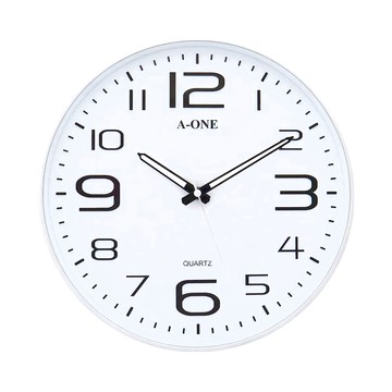 A-ONE 簡約大氣靜音數字辦公室掛鐘 321x321x41mm  白色 + 黑色  1個
