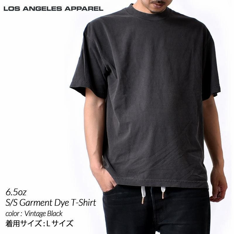 LOS ANGELES APPAREL 6.5oz S/S Garment Dye T-Shirt Vintage/Black ロサンゼルスアパレル  Tシャツ 半袖 ( 黒 ブラック 1801GD )