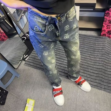 高端印花男士新款DG輕奢彈力潮牌修身潮流休閒牛仔褲網紅同款褲子  百搭休閑長褲男生牛仔褲
