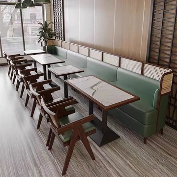 免運/公司貨 餐桌椅 桌椅組合 網紅復古奶茶店桌椅組合實木藤編休閑咖啡館茶餐廳民宿商用餐桌椅 可開發票 全館五折 工廠現貨直銷 新品特價 z10303