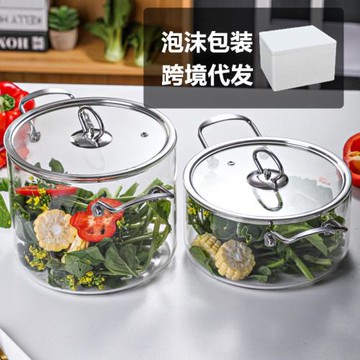 304不銹鋼玻璃鍋玻璃鍋明火耐高溫燉鍋2升一3升跨境高硼硅泡沫