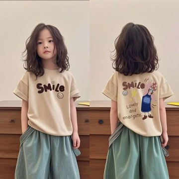 Healthy baby 女童t恤夏季款洋氣純棉韓版兒童中大童短袖小衆時尚女孩上衣短袖 T恤 女童短袖 儿童上衣