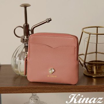 KINAZ 奶油寶石ㄇ型拉鍊薄型卡片零錢包-蜜桃可露-奶油寶石系列
