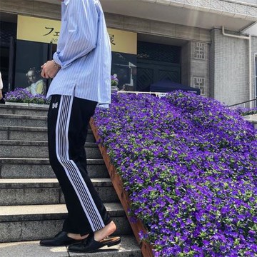 Needles track蝴蝶刺繡織帶條紋運動休閑寬松FOG運動潮牌長褲男女