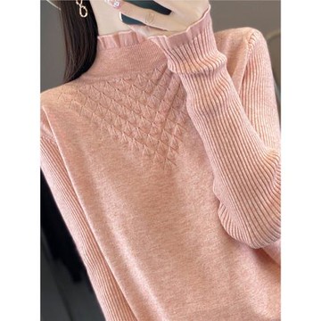 半高領蕾絲打底衫女2025新款春秋內搭針織上衣加大碼女裝春季毛衣