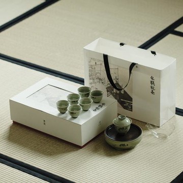 仿古瓷景德鎮釉下粉彩手繪一團和氣整套功夫茶具壺承茶杯禮盒套裝