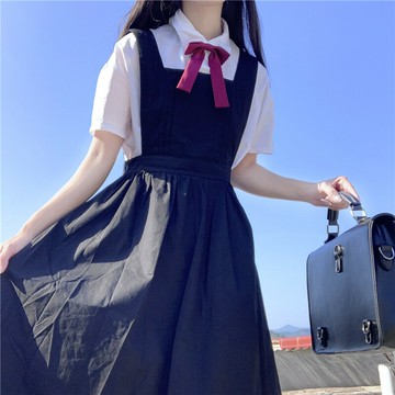 2020夏季新款甜美日系短袖可愛百搭純色襯衣卡奶裙護奶裙jk背帶裙