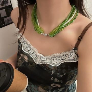 【台灣公司 可打統編】免運 森系綠色鑲鉆磁吸多層纏繞水晶項鏈時尚清新鎖骨鏈高級感小眾項飾 可開發票 全館五折 工廠現貨直銷 新品特價 z9211