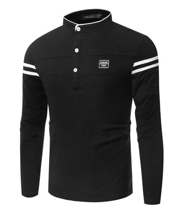 FINDSENSE Z1 日系 流行 男 時尚 大碼 立領 純色 杠條 長袖T恤 上衣 特色長T 襯衫