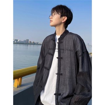 新中式盤扣防曬衣襯衫男款夏季輕薄防嗮衣外套高級感長袖立領襯衣