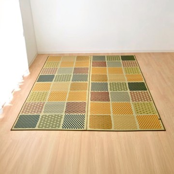 六重織藺草地毯市松和紋｜191x191x0.6cm｜1件｜質感和風｜方形地毯 湖光藍
