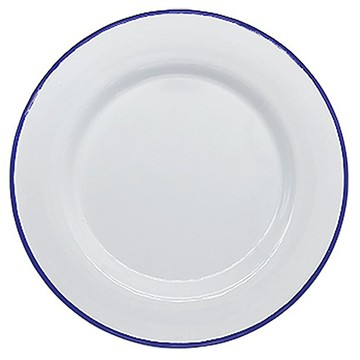 好玩旅物 露營碗盤 琺瑯瓷淺盤 21x1.5cm  白色藍邊  1個