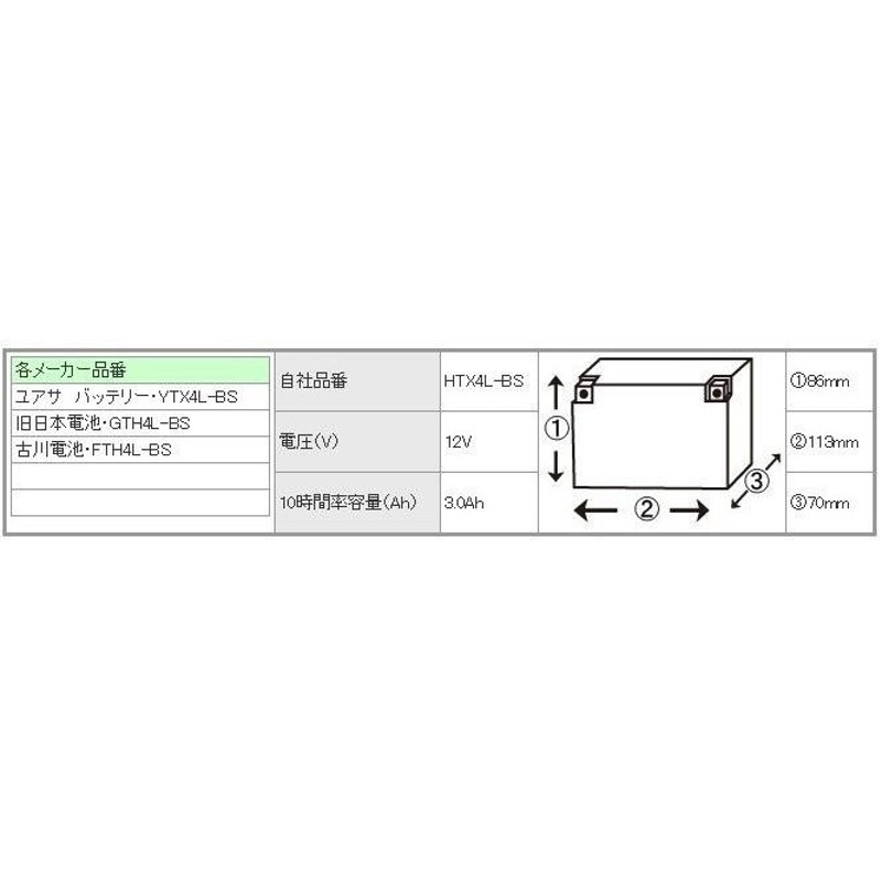 GS50（05年〜） HTX4L-BS 液入充電済 HighPowerバッテリー メンテナンスフリー（YTX4L-BS互換）  T・K-corporation | LINEショッピング