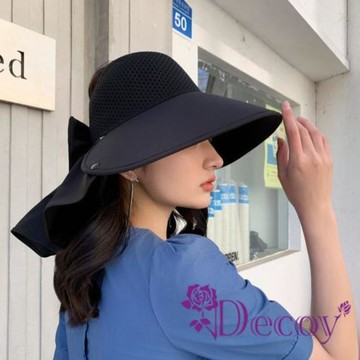 【Decoy】夏季時尚 蝴蝶結披肩遮臉護脖防曬漁夫帽/顏色可選
