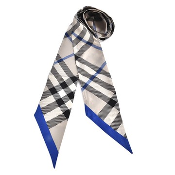 BURBERRY 巴寶莉  經典格紋窄版絲巾 180 x 8cm-米白/騎士藍
