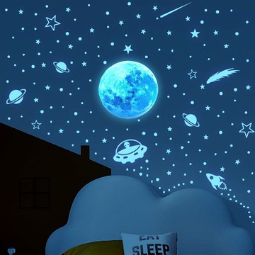 【上新】10-10星星貼紙 發光貼紙 螢光夜光貼紙 立體星星 外星太空發光夜光貼臥室自粘房間寶寶禮物熒光卡通藍色