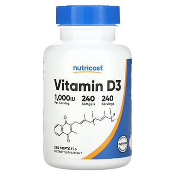 Nutricost, 維生素 D3 軟膠囊，1000 國際單位，240 粒
